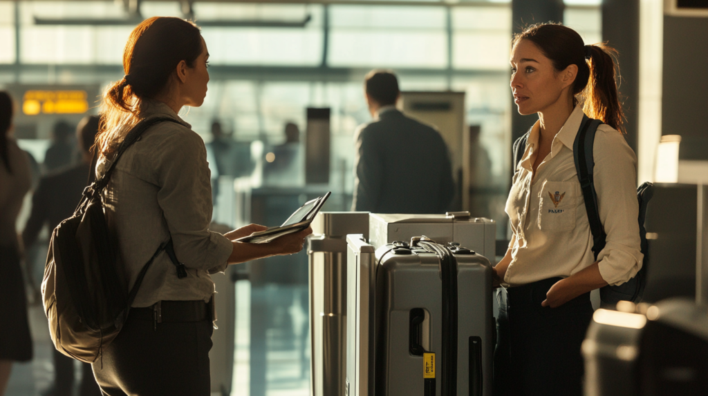 Mulheres no aeroporto conferindo seu passaporte